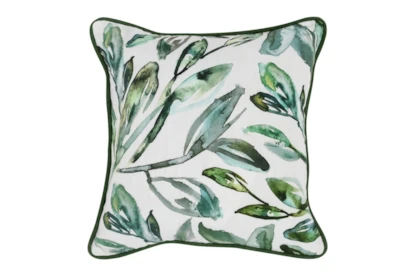 18X18 GREEN WHITE LEAVE BOTANICAL WATERCOLOR INDOOR OUTDOOR THROW