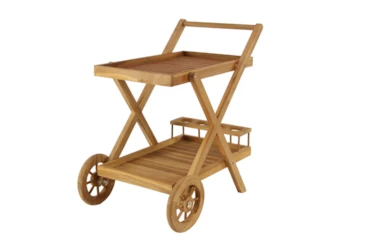 Outdoor Teak Rolling Bar Cart