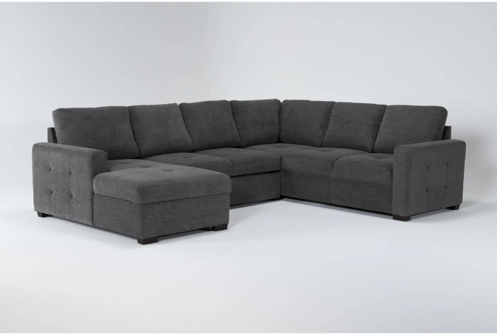 Roxwell 128" Charcoal 3 Piece Convertible Sleeper Sectional With Left Arm Facing Storage Chaise