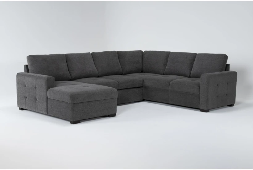 Roxwell 128" Charcoal 3 Piece Convertible Sleeper Sectional With Left Arm Facing Storage Chaise - 360