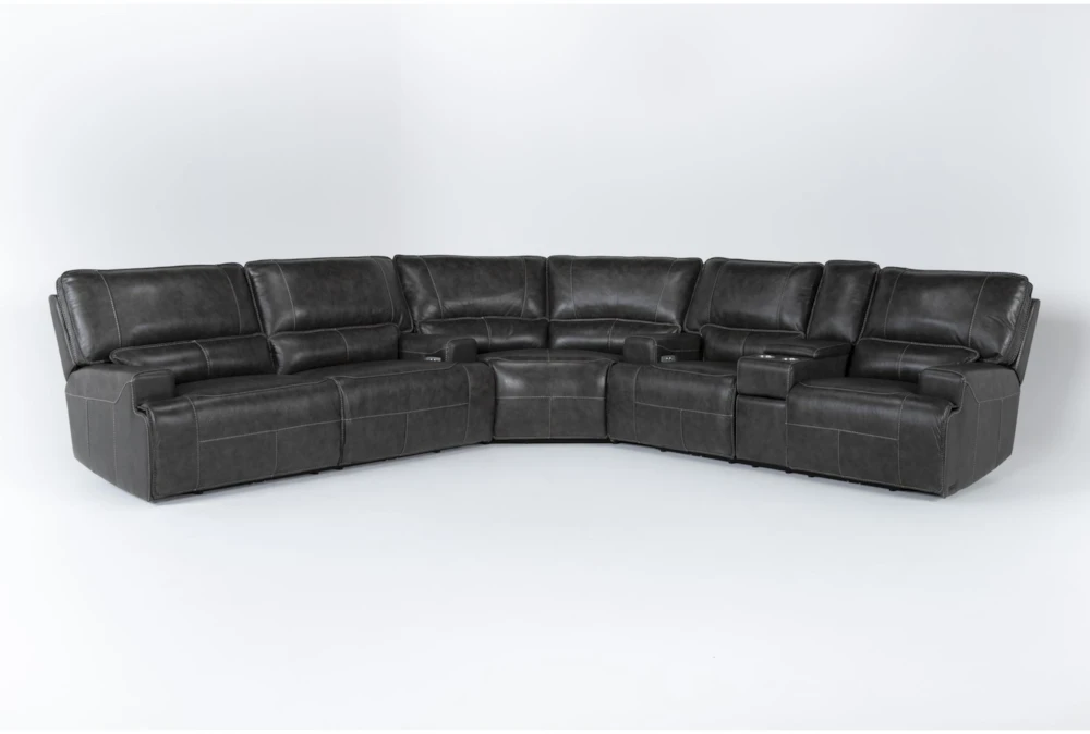 Como Dark Gray Leather 3 Piece Power Reclining Sectional                               