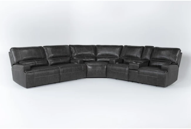 Como Dark Gray Leather 3 Piece Power Reclining Sectional                                - 360
