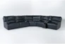 Como Navy Blue Leather 3 Piece Power Reclining Sectional                                - Side