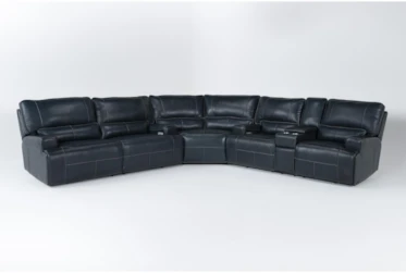 Como Navy Blue Leather 3 Piece Power Reclining Sectional