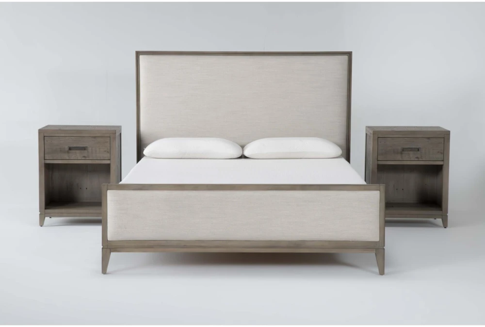 Corina King Wood & Upholstered 3 Piece Bedroom Set With 2 Nightstands