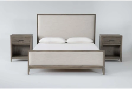 Corina King Wood & Upholstered 3 Piece Bedroom Set With 2 Nightstands - Main