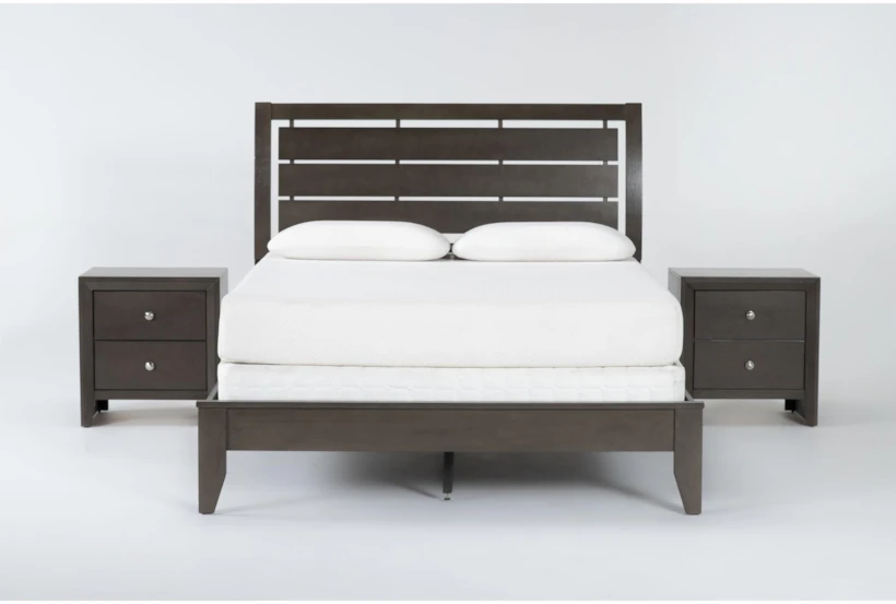 Eva Grey Full Wood 3 Piece Bedroom Set With 2 Nightstands - 360