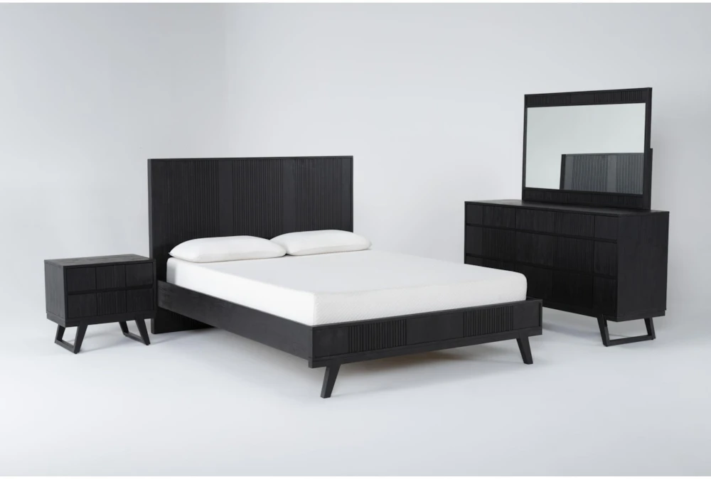 Joren Black California King Wood Platform 4 Piece Bedroom Set