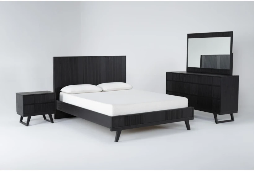 Joren Black California King Wood Platform 4 Piece Bedroom Set - 360