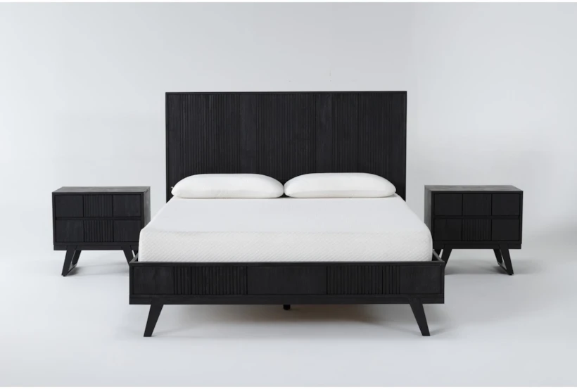 Joren Black King Wood Platform 3 Piece Bedroom Set With 2 Nightstands - 360