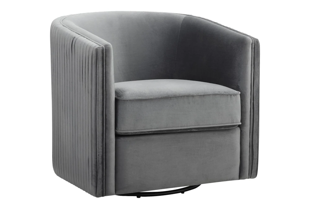 Darby Grey Velvet Swivel Barrel Arm Chair