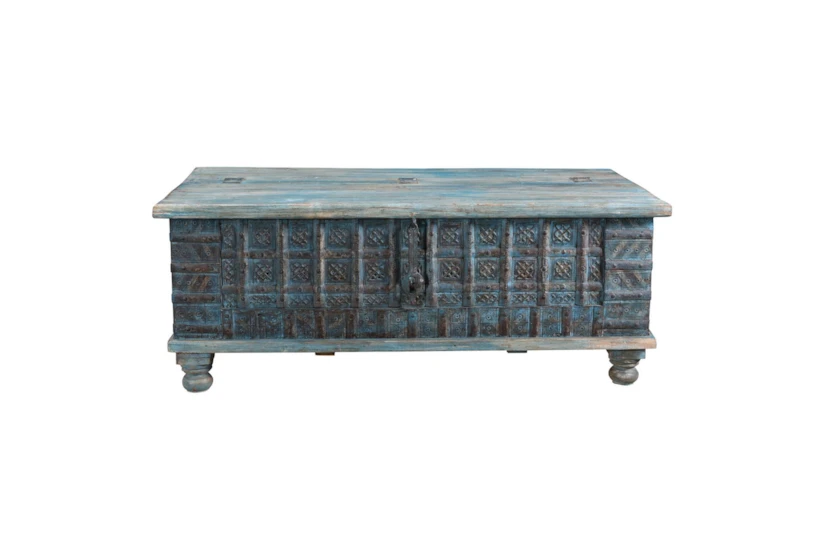 Reclaimed Wood Blue Coffee Table Trunk - 360