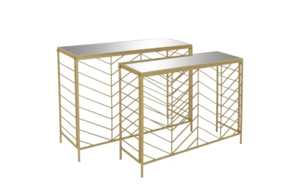 Gold Iron Console Table Set Of 2 - Front