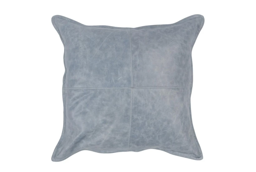 22X22 Sea Fog Blue Pieced Leather Throw Pillow - 360