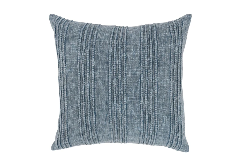 22X22 Sea Fog Blue Woven Banded Stripe Throw Pillow - 360