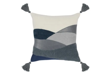 18X18 Blue + Ivory Multi Abstract Landscape Patchwork Throw Pillow