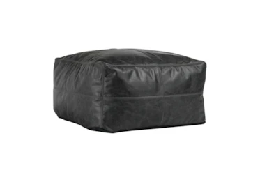 24X24 Black Onyx Leather Floor Cushion Pouf