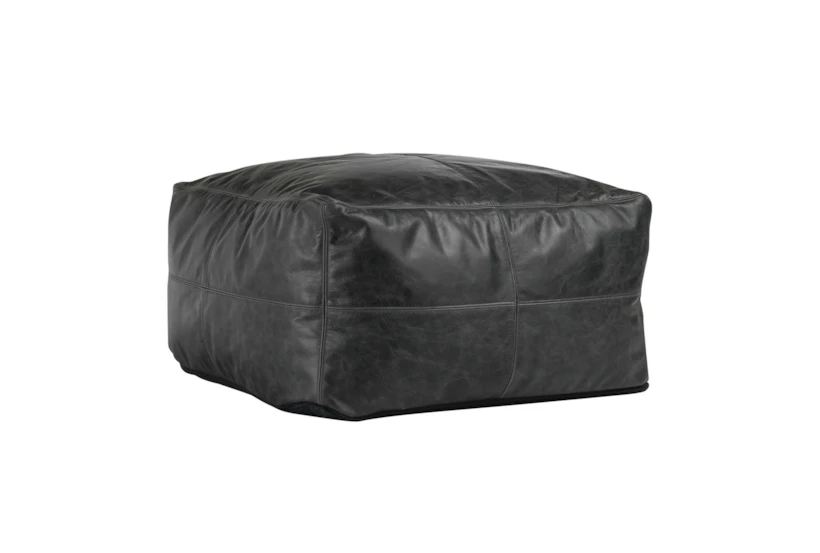 24X24 Black Onyx Leather Floor Cushion Pouf - 360