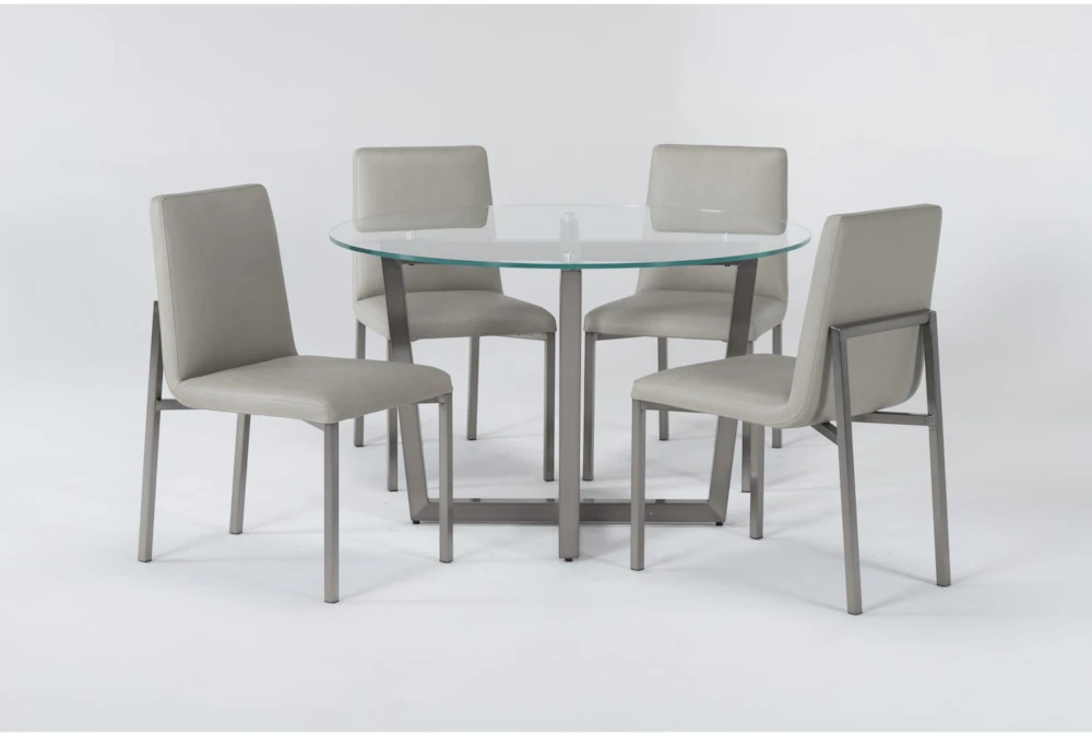 Toby 5 Piece Glass Top Round Dining Set