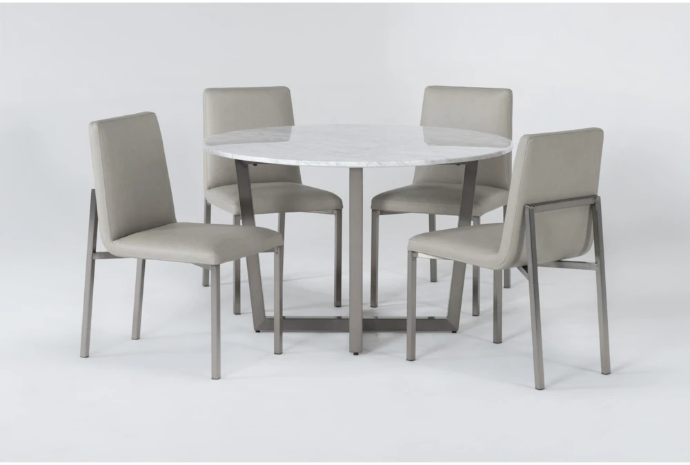 Toby 5 Piece Marble Top Round Dining Set