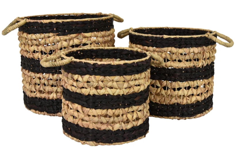 Tan & Black Water Hyacinth Basket Set of 3 - 360