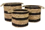 Tan & Black Water Hyacinth Basket Set of 3 - Signature