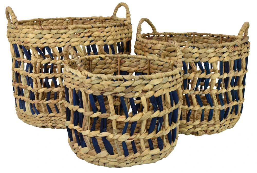Tan & Black Water Hyacinth Basket Set of 3