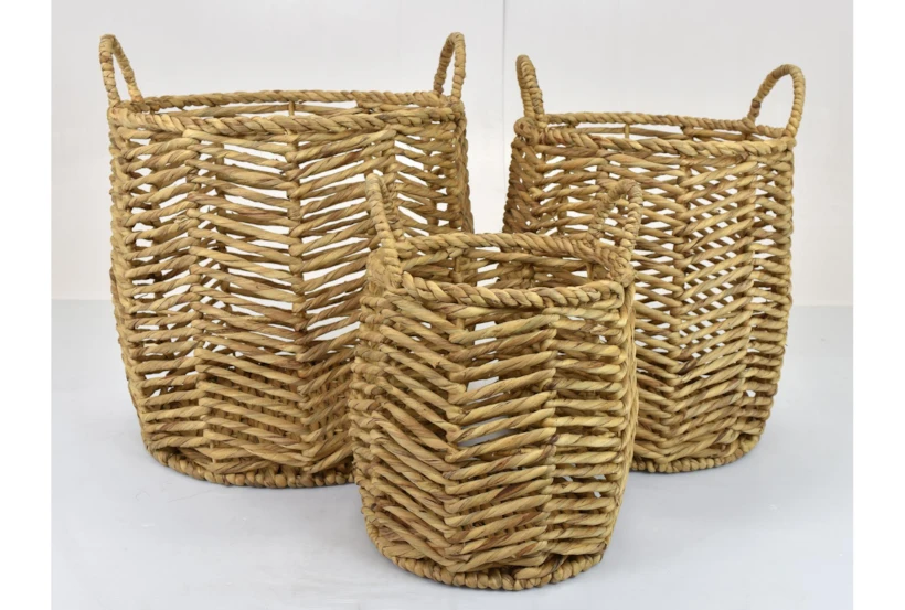 Tan Water Hyacinth Basket Set of 3 - 360