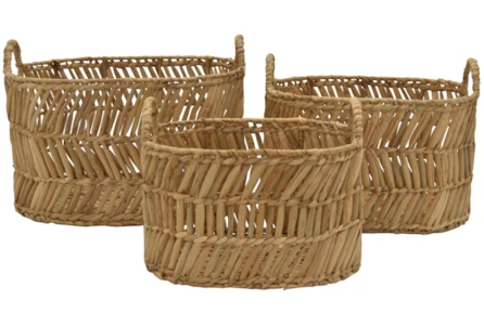 Tan Water Hyacinth Basket Set of 3