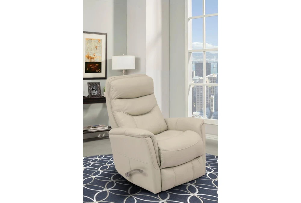 Gannon Leather Ivory Swivel Glider Recliner With Adjustable Headrest