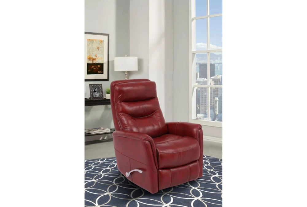 Gannon Leather Red Swivel Glider Recliner With Adjustable Headrest