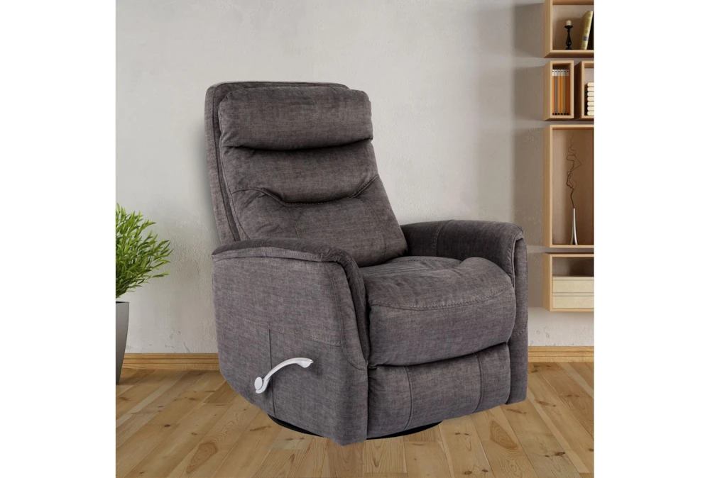 Gannon Faux Leather Charcoal Swivel Glider Recliner With Adjustable Headrest
