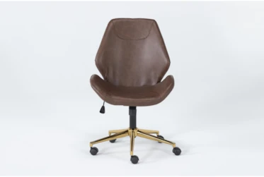 Murray Office Chair In Saddle Faux Leather With Gold Base