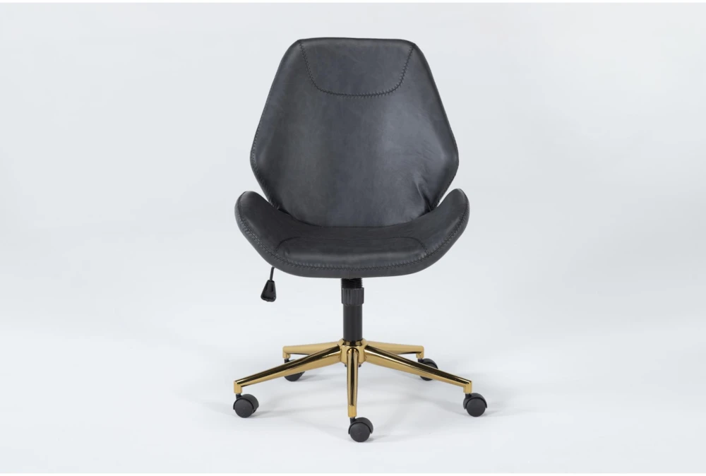 Murray Black Faux Leather With Gold Base Rolling Office Desk Chair