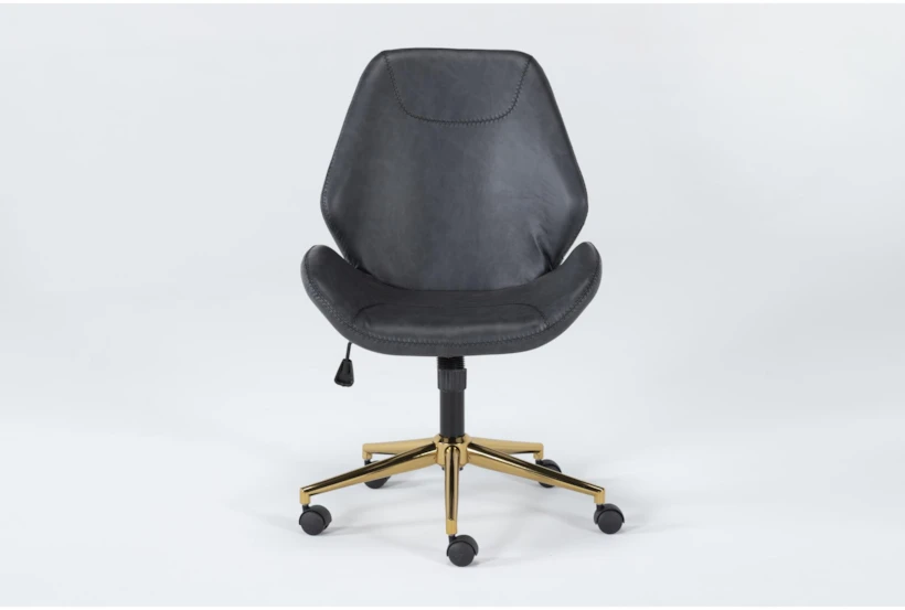 Murray Black Faux Leather With Gold Base Rolling Office Desk Chair - 360