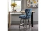 Marlow Dark Blue High Wingback Button Tufted Swivel Counter Stool - Room