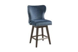 Marlow Dark Blue High Wingback Button Tufted Swivel Counter Stool