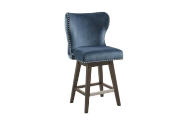 Marlow Dark Blue High Wingback Button Tufted Swivel Counter Stool