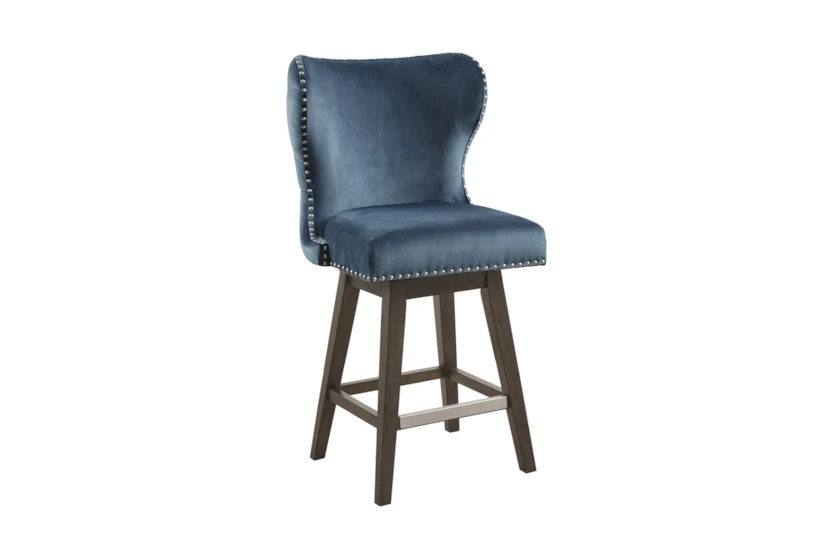 Marlow Dark Blue High Wingback Button Tufted Swivel Counter Stool - 360