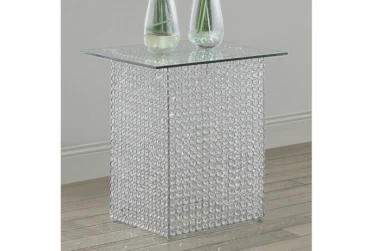 24 Inch Crystal Glass Bead Illuminated Side Table With Led Light