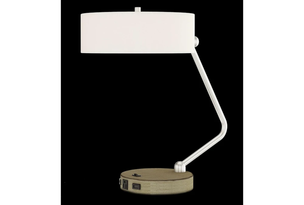 20 Inch Grey Wood + Metal Desk Lamp With Usb + Plug