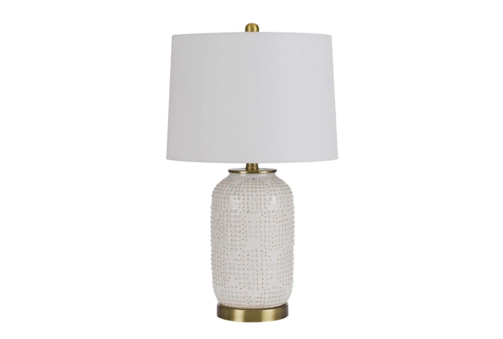 24 Inch Ivory Hobnail Circle Ceramic Table Lamp With Drum Shade