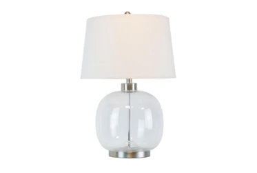 26 Inch Clear Glass Sphere + Silver Nickel Table Lamp