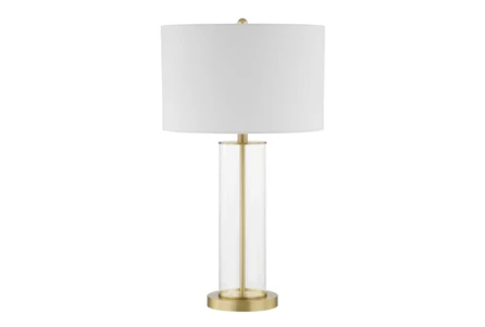 28 Inch Clear Glass Cylinder + Brushed Brass Table Lamp - Main