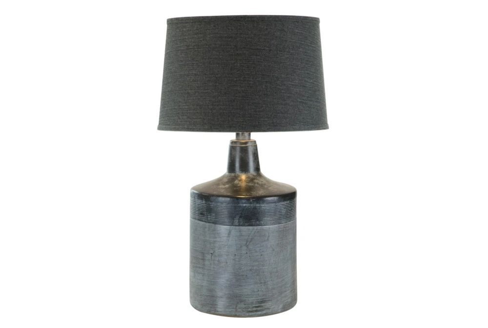 28 Inch Emerald Gray Charcoal Drum Table Lamp With Black Shade