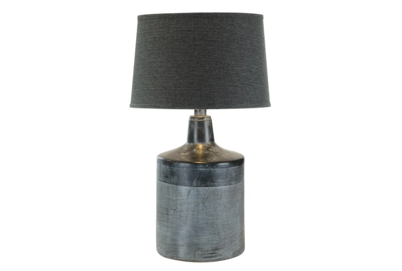 28 Inch Emerald Gray Charcoal Drum Table Lamp With Black Shade - 360