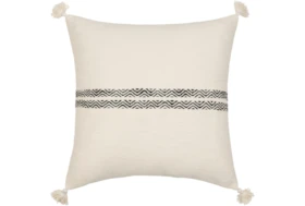 22X22 Cream + Charcoal Stripe Throw Pillow With Tassels