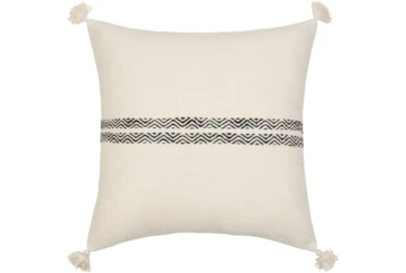 22X22 Cream + Charcoal Stripe Throw Pillow With Tassels