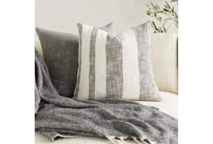 18X18 Brown Ivory + Gray Diagonal Stripe Hide Throw Pillow