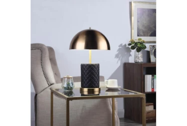 21 Inch Black Leather + Gold Brass Mushroom Desk Task Table Lamp